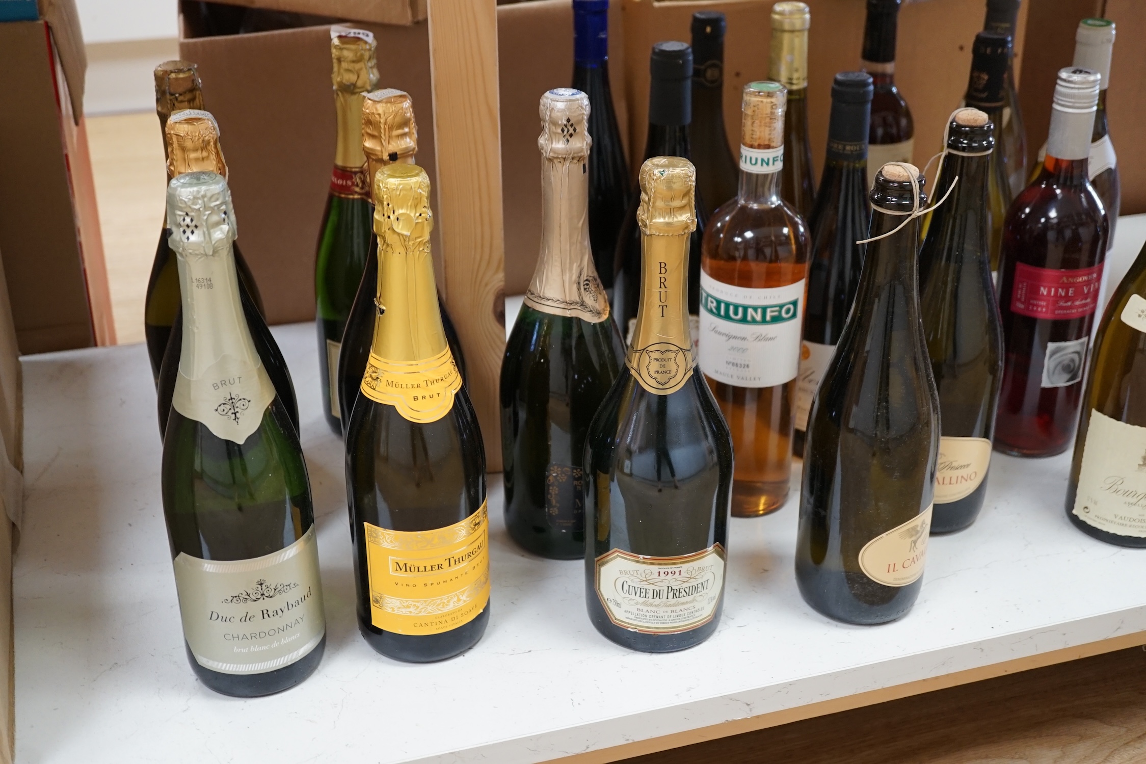 Twenty Four bottles of mixed wine to include Muller Thurgau, Congliano Prosecco and Duc De Raybaud. Condition - fair, storage history unknown